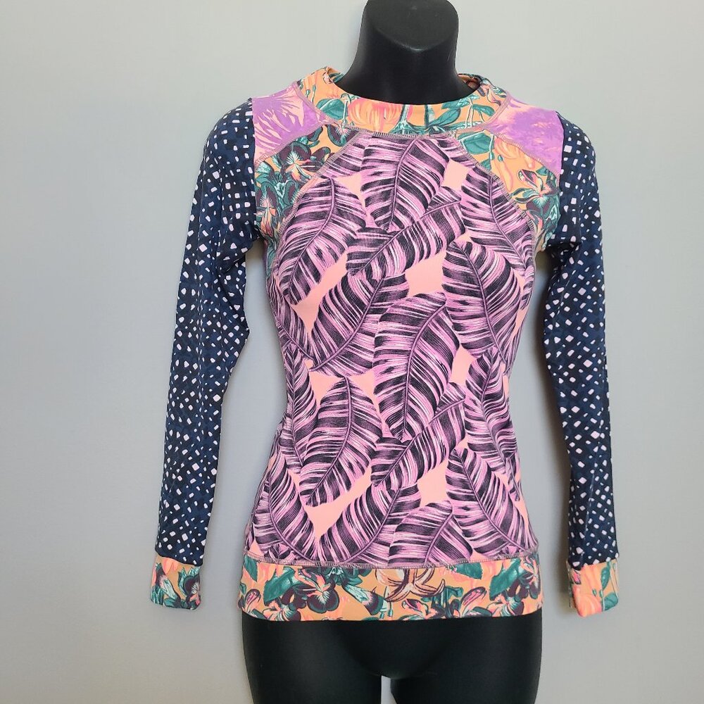 Maaji Long Sleeve Swim Top Small  Sun Guard Rash Guard Tropical bold print